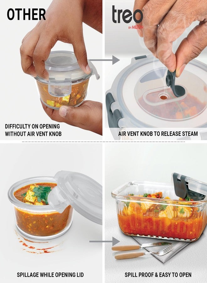 Treo By Milton Clip Fresh RIB Rectangular 370 ml Premium High Borosilicate Glass Container - Airtight, Leak-Proof, Microwave & Dishwasher Safe with Air Vent, Stackable & 100% Food Safe Design - Image 4